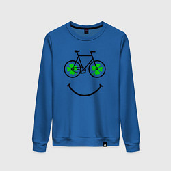 Свитшот хлопковый женский Клевер четырехлистный на колесах велосипеда, цвет: синий