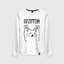 Свитшот хлопковый женский Led Zeppelin - rock cat, цвет: белый