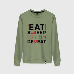 Свитшот хлопковый женский Надпись: eat sleep Skyrim repeat, цвет: авокадо