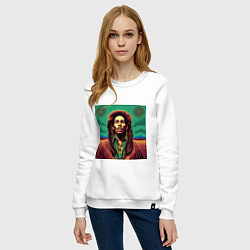 Свитшот хлопковый женский Digital Art Bob Marley in the field, цвет: белый — фото 2
