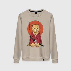 Свитшот хлопковый женский Samurai kimono cat, цвет: миндальный