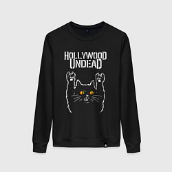 Свитшот хлопковый женский Hollywood Undead rock cat, цвет: черный