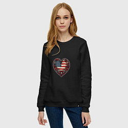 Свитшот хлопковый женский Сердце с цветами флаг США, цвет: черный — фото 2