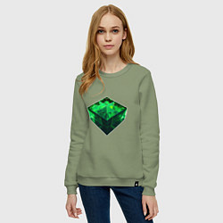 Свитшот хлопковый женский Куб из зелёного кристалла, цвет: авокадо — фото 2