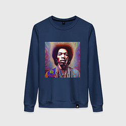 Свитшот хлопковый женский Jimi Hendrix digital glitch art, цвет: тёмно-синий