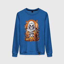 Свитшот хлопковый женский Череп скелет хэллоуин, цвет: синий