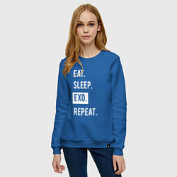 Свитшот хлопковый женский Eat Sleep EXO Repeat, цвет: синий — фото 2