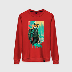 Свитшот хлопковый женский Лис-геолог - нейросеть, цвет: красный