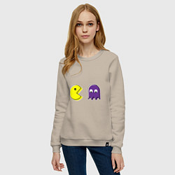 Свитшот хлопковый женский Пакман-охотник, цвет: миндальный — фото 2