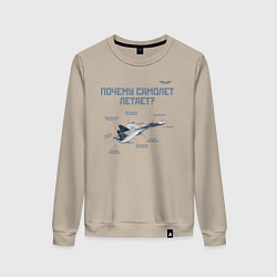 Свитшот хлопковый женский Почему самолет летает?, цвет: миндальный