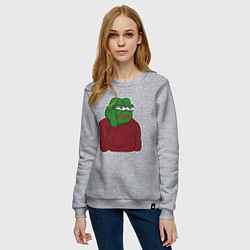 Свитшот хлопковый женский Лягушонок Пепе вымотался, цвет: меланж — фото 2