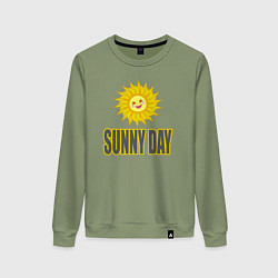 Свитшот хлопковый женский Солнечный день - надпись и веселое солнышко, цвет: авокадо