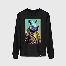 Свитшот хлопковый женский Модный носорог - нейросеть, цвет: черный