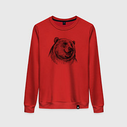 Свитшот хлопковый женский Медведь улыбается, цвет: красный