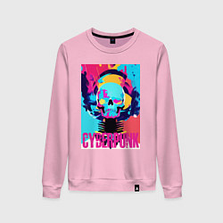 Свитшот хлопковый женский Cool skull - cyberpunk - pop art, цвет: светло-розовый