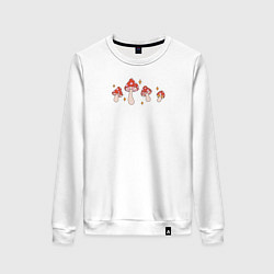 Свитшот хлопковый женский Грибы мухоморы в ретро стиле, цвет: белый