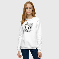 Свитшот хлопковый женский Панда хипстер, цвет: белый — фото 2