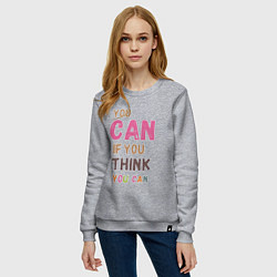 Свитшот хлопковый женский You can if you think you can, цвет: меланж — фото 2