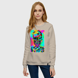 Свитшот хлопковый женский Cool skull - pop art - vogue, цвет: миндальный — фото 2