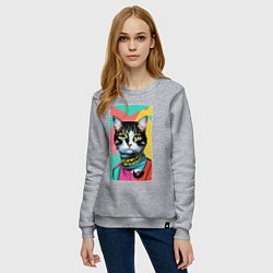 Свитшот хлопковый женский Pop art cat - neural network, цвет: меланж — фото 2