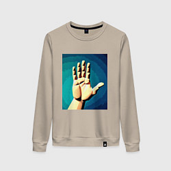 Свитшот хлопковый женский Приветствие рукой, цвет: миндальный