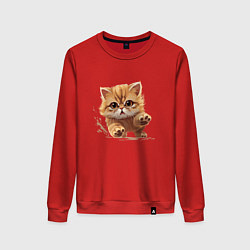 Свитшот хлопковый женский Рыжий бегущий котик, цвет: красный