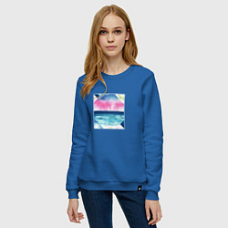 Свитшот хлопковый женский Абстрактное море закат рассвет, цвет: синий — фото 2
