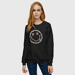 Свитшот хлопковый женский Nirvana - floral logo, цвет: черный — фото 2