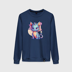 Свитшот хлопковый женский Cute dragon cat, цвет: тёмно-синий