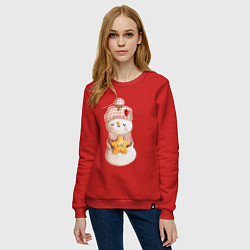 Свитшот хлопковый женский Милый снеговик, цвет: красный — фото 2