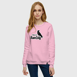 Свитшот хлопковый женский Happy hunting ворон черный к хэллоуину, цвет: светло-розовый — фото 2