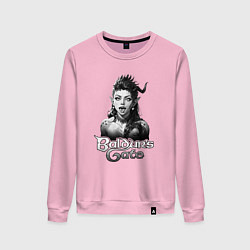 Свитшот хлопковый женский Карлах - ахегао - черный и белый, цвет: светло-розовый