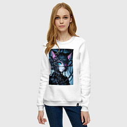 Свитшот хлопковый женский Cyber cat - ai art, цвет: белый — фото 2