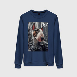 Свитшот хлопковый женский Dude bull terrier in New York - ai art, цвет: тёмно-синий