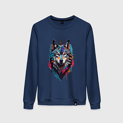 Свитшот хлопковый женский Волк в стиле Граффити, цвет: тёмно-синий