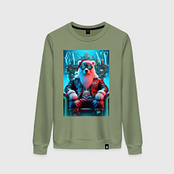 Женский свитшот Медведь на кибер троне - нейросеть