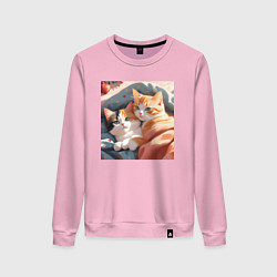 Свитшот хлопковый женский Милые котята под одеялом, цвет: светло-розовый
