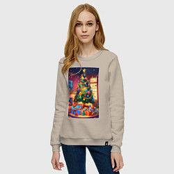 Свитшот хлопковый женский Красочное рождество, цвет: миндальный — фото 2
