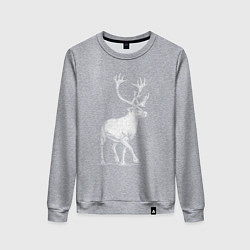 Свитшот хлопковый женский Северный олень белый спереди, цвет: меланж