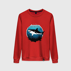 Свитшот хлопковый женский Акула белая, цвет: красный