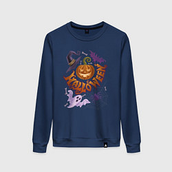 Свитшот хлопковый женский Хеллоуин колдовская тыква, цвет: тёмно-синий