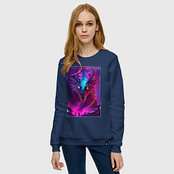 Свитшот хлопковый женский Happy dragon year - ai art muzzle, цвет: тёмно-синий — фото 2