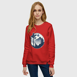 Свитшот хлопковый женский Горный пейзаж в круге, цвет: красный — фото 2