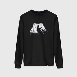 Свитшот хлопковый женский Поход с котом, цвет: черный