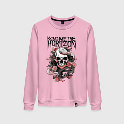 Свитшот хлопковый женский Bring Me the Horizon - A skull with roses, цвет: светло-розовый