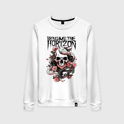 Свитшот хлопковый женский Bring Me the Horizon - A skull with roses, цвет: белый