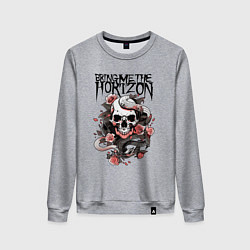 Свитшот хлопковый женский Bring Me the Horizon - A skull with roses, цвет: меланж