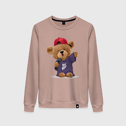 Свитшот хлопковый женский Плюшевый медвежонок рэпер, цвет: пыльно-розовый