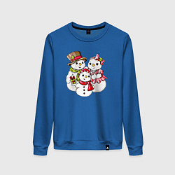 Свитшот хлопковый женский Снеговики семья, цвет: синий