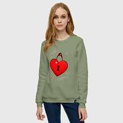 Свитшот хлопковый женский Сердце замок, цвет: авокадо — фото 2